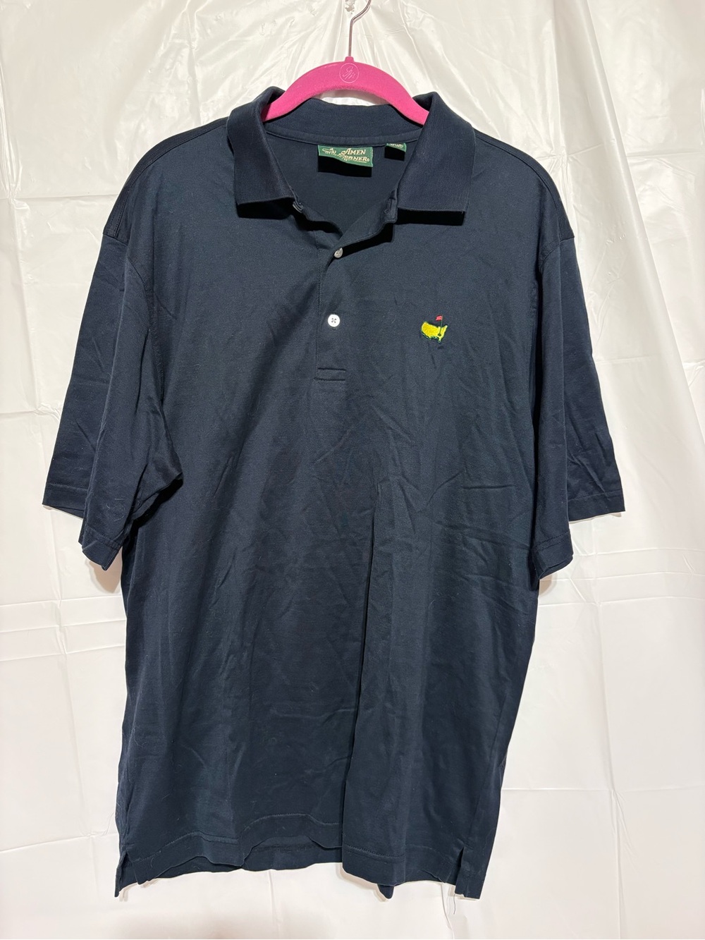 Amen Corner Navy Polo with Green & Yellow Logo